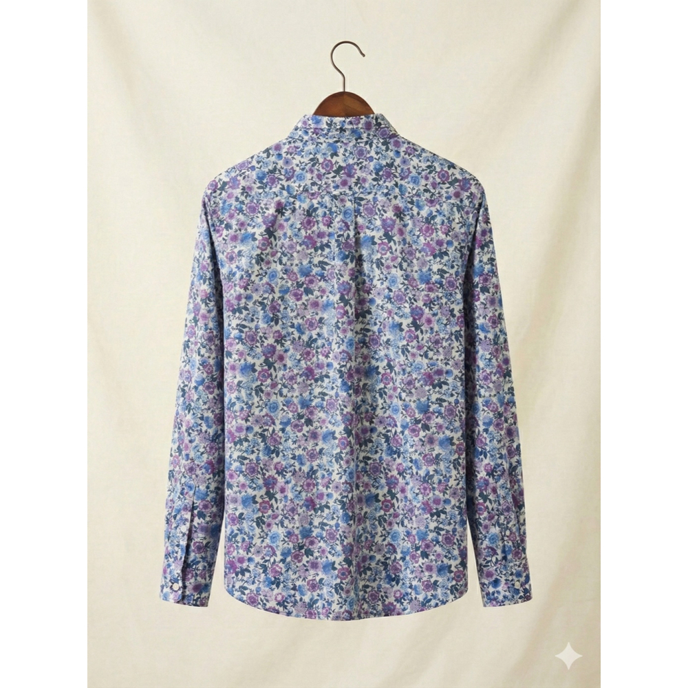 Express Men’s Floral Button Down Shirt L Blue Purple Casual - Picture 2 of 3